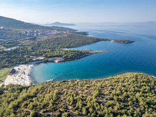 Fototapeta premium Aegean Sea coastline drone view in Turkey
