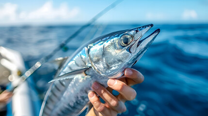 Women holding a wahoo or king mackerel fish