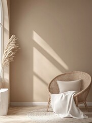 Beige Room Decor Featuring Wicker Chair And Pampas Grass