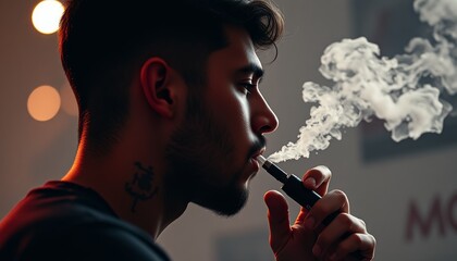 Fototapeta premium Photo of someone smoking an electric cigarette or vape