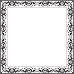 Vector square black monochrome ancient Russian ornament. Slavic rectangle, border, frame. Painting of the royal chambers