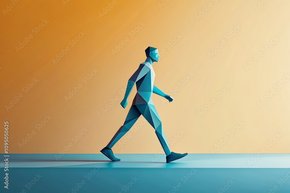 Poster minimalist walking figure in dynamic motion, perfect for modern design and digital art applications 