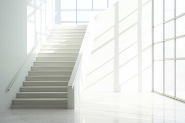 Obraz premium A staircase in a modern building with many windows