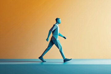 Obraz premium Minimalist Walking Figure in Dynamic Motion, Perfect for Modern Design and Digital Art Applications Featuring Simplified Shapes and Bold Colors