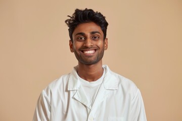 Fototapeta premium A smiling professional in a white lab coat, perfect for medical or scientific illustrations