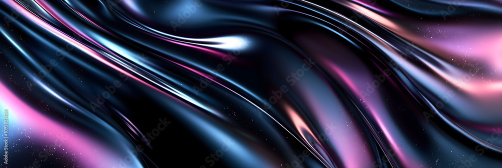 Poster abstract colorful metallic waves featuring dynamic motion and shiny surface texture with sparkling p