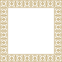 Vector golden square classic byzantine ornament. Rectangle, border, Ancient Greece, Eastern Roman Empire frame. Decoration of the Russian Orthodox Church