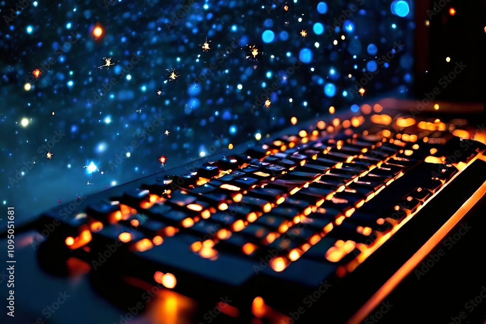 Poster code snippets form stars and constellations in a night sky above