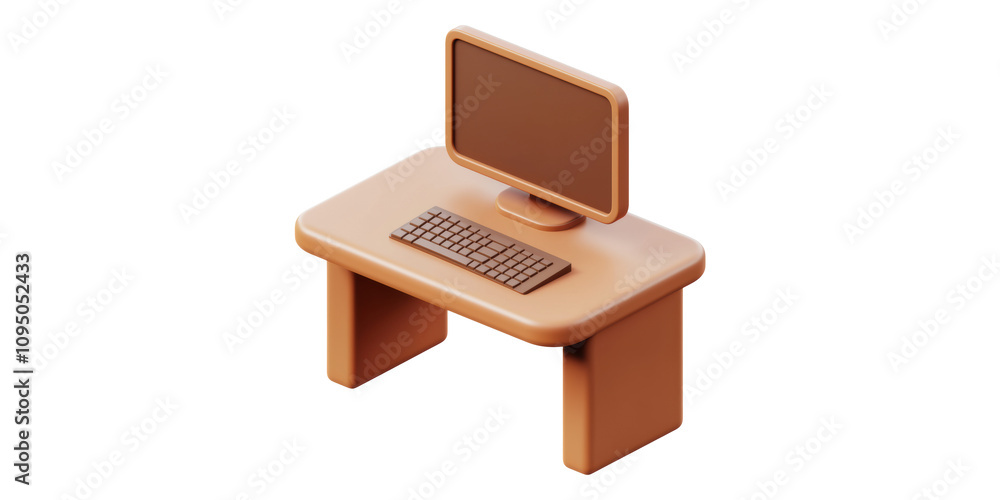 Poster 3d wooden desk with computer isolated on transparent background