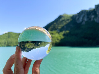 Peaceful landscape view of lake in Mat, Albania