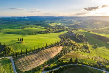 Selbstklebende Fototapeten Grün Blau Beautiful Tuscany landscape drone view in Italy  © nejdetduzen