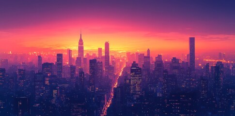 Obraz premium Cityscape at Sunset Vibrant Colors Skyline