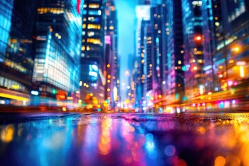 A city street at night with plenty of lights and energy