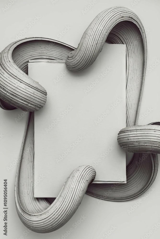 Poster abstract gray curves frame. elegant grayscale artwork; flowing lines frame a blank canvas, symbolizi