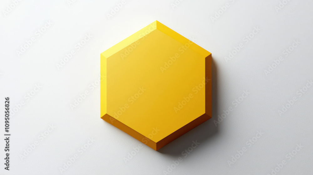 Poster bright yellow hexagon with soft drop shadows on white background, creating modern and minimalistic l