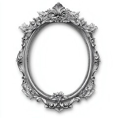 Ornate silver oval picture frame with intricate detailing, designed for displaying artwork or photos.