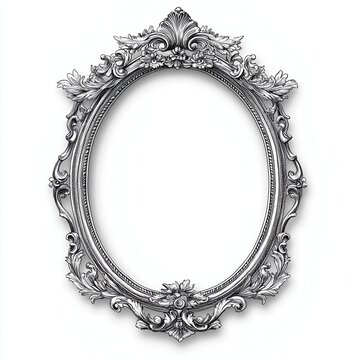 Ornate silver oval picture frame with intricate detailing, designed for displaying artwork or photos.