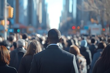 Fototapeta premium Cold City Shadows Man in Suit Walking Fast