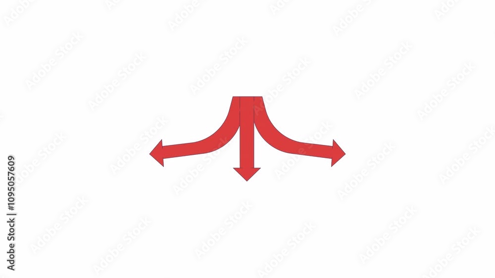 Poster triple arrows showing different direction 2d object animation. crossroad warning sign cartoon 4k vid