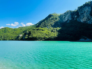 Peaceful landscape view of lake in Mat, Albania