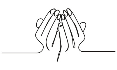 Continuous one line holding hand on white background minimalist illustration