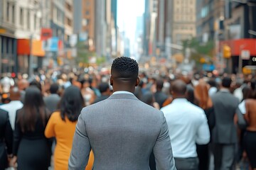 Fototapeta premium Confident Commuter Walking Busy City Street