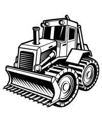 vector illustration of a bulldozer with black and white