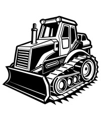 vector illustration of a bulldozer with black and white
