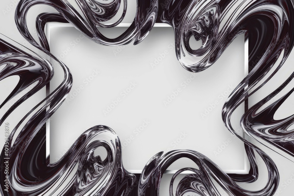 Aufkleber abstract swirl frame. elegant monochrome design; flowing lines frame a blank space, symbolizing pote
