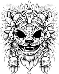 A drawing of a skull with a panda mask on top of it