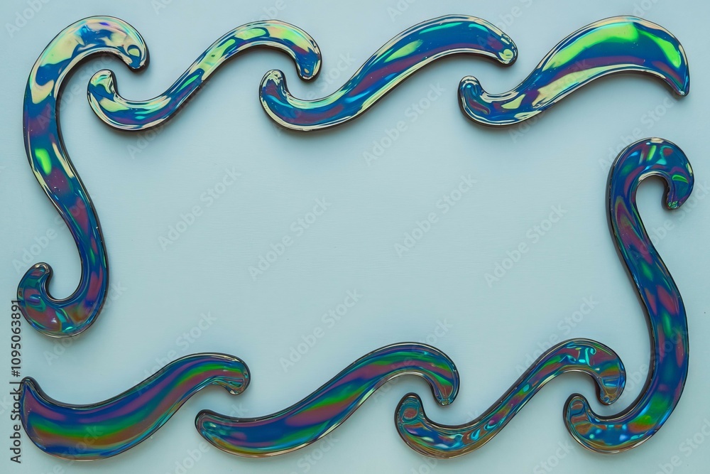 Aufkleber iridescent wave frame. abstract art; shimmering, colorful waves create a stylish border. evokes feel
