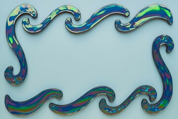 Fototapeta premium Iridescent wave frame. Abstract art; shimmering, colorful waves create a stylish border. Evokes feelings of fluidity and movement.