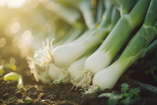 Fresh green onions in a tight cluster