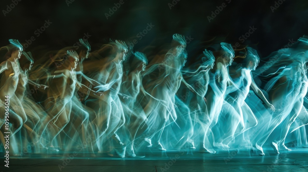 Poster a series of blurred elongated figures and lines captures the sense of speed and exhilaration in a fa