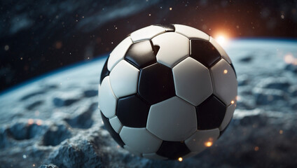 Naklejka premium Closeup of a Soccer Ball Floating in Space