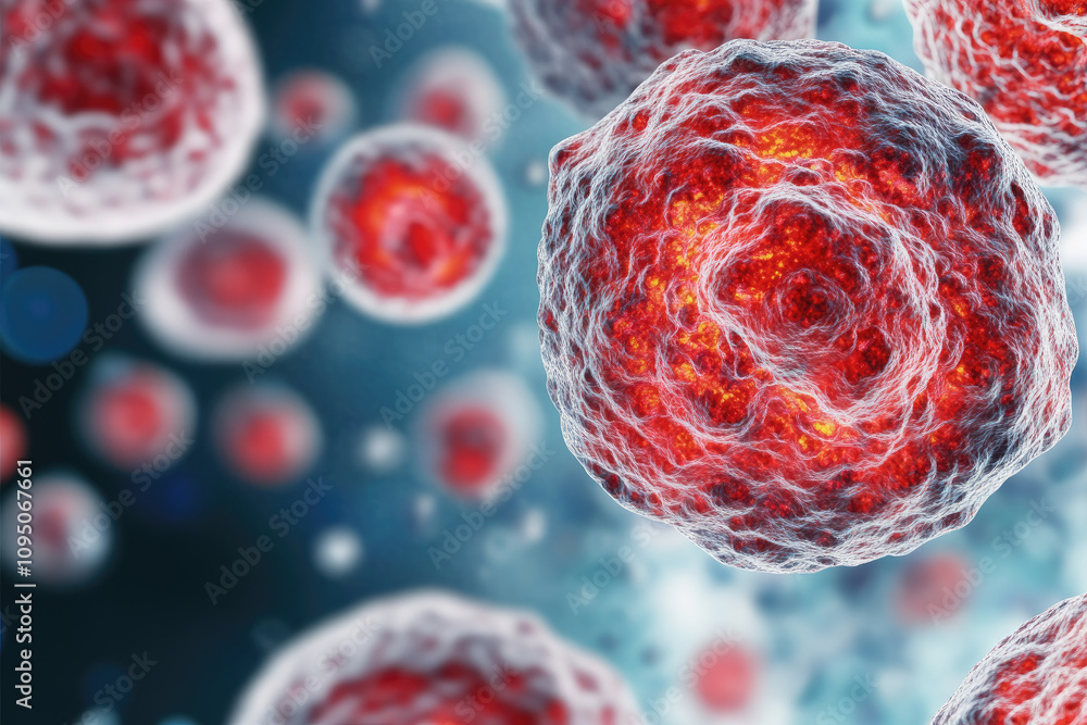 Poster vibrant cellular interaction in a dynamic biological landscape, showcasing intricate cell movements 