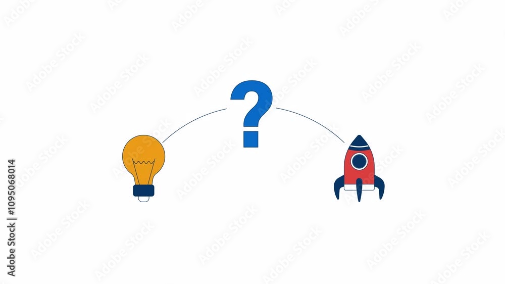 Poster way from idea to realization 2d objects animation. business startup boosting cartoon 4k video, alpha