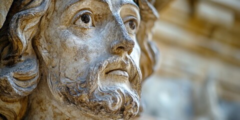 A detailed view of a male figure with a long beard, likely from ancient or mythological times