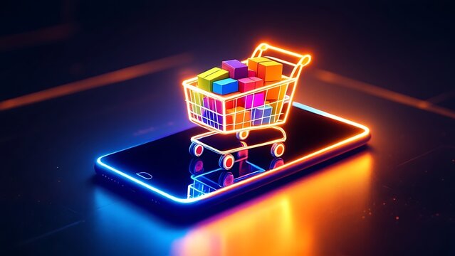 A futuristic online shopping experience with mobile phone technology and digital payments. Secure payments, payment protection concepts. generative ai