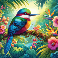 Obraz premium A vibrant bird perched on a branch