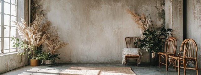 A Minimalist Interior Scene with Rustic Touches, Featuring Cozy Décor and Simple Elegance
