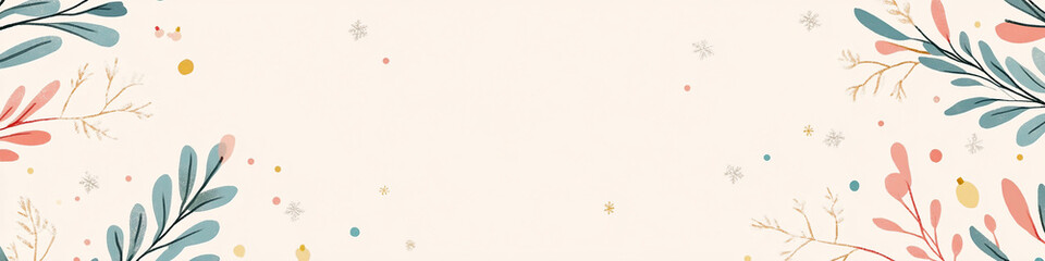 Fototapeta premium Floral background template horizontal banner with copy space christmas trees and evergreens with copy space for text