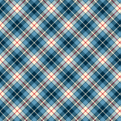 Plaid with twill weave repeat pattern.Checkered tartan gingham seamless pattern in blue beige red.Geometric graphic vector illustration background design for fabric and prints.