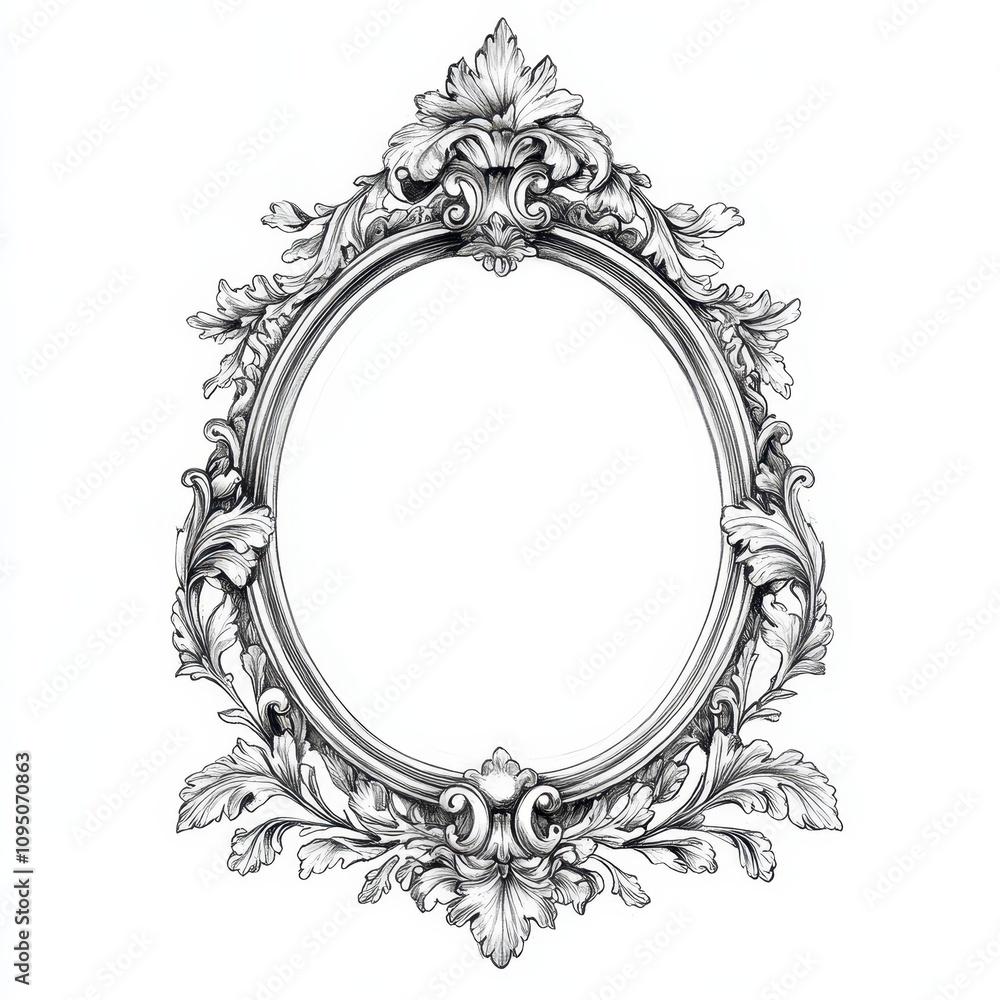 Poster ornate decorative frame design, empty for customization or artwork display.