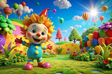 Fototapeta premium Playful Scampy Character in Vibrant Outdoor Setting with Copy Space for Text, Ideal for Whimsical and Fun Designs Relating to Mischievous Adventures and Playfulness