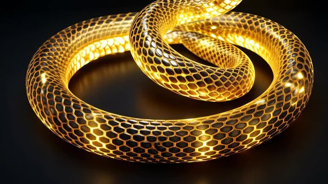 A golden snake, made of metal, with its head raised upwards.