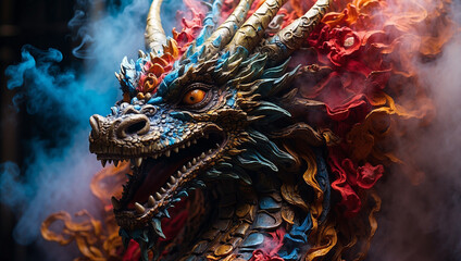 Fototapeta premium Closeup of Mystical Dragon Face Statue