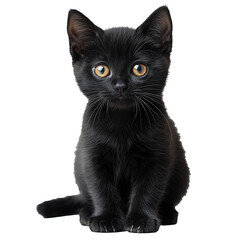 Black kitten isolated on transparent background, cutout. PNG