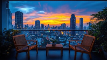 Cityscape Sunset Balcony View