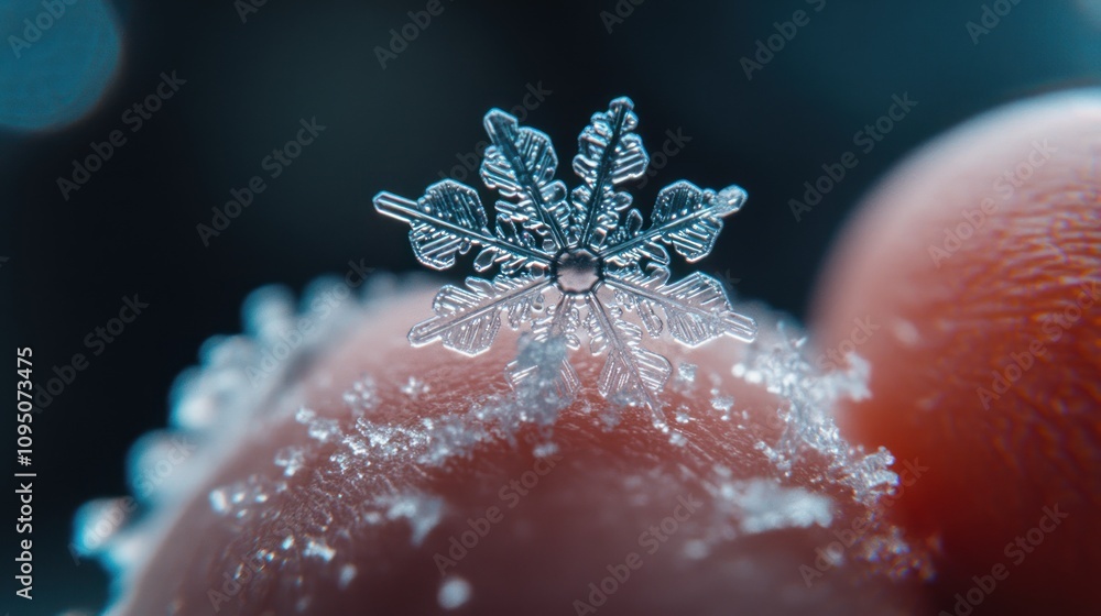 Poster Macro Photography of a Delicate Snowflake on a Fingertip